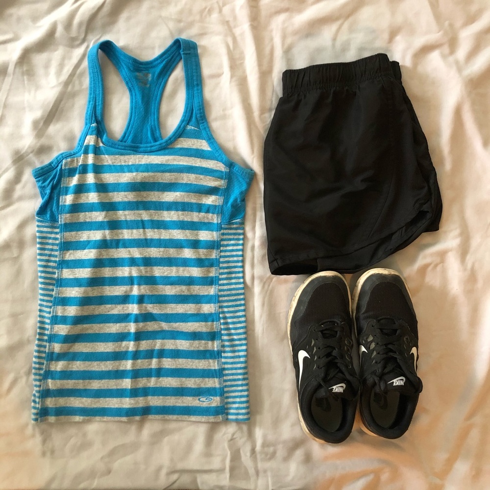 Blue & White Striped Workout Tank